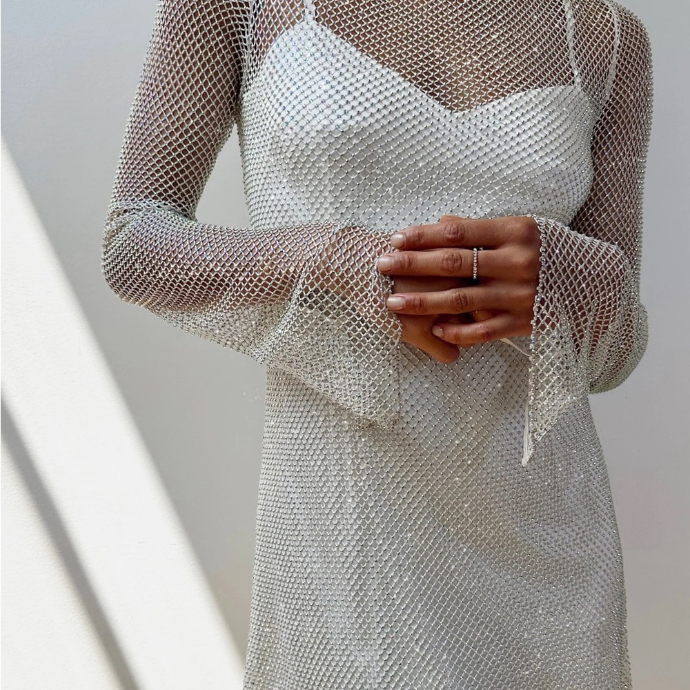 Show Me Your Mumu Iconic Mini Dress in White Glitz